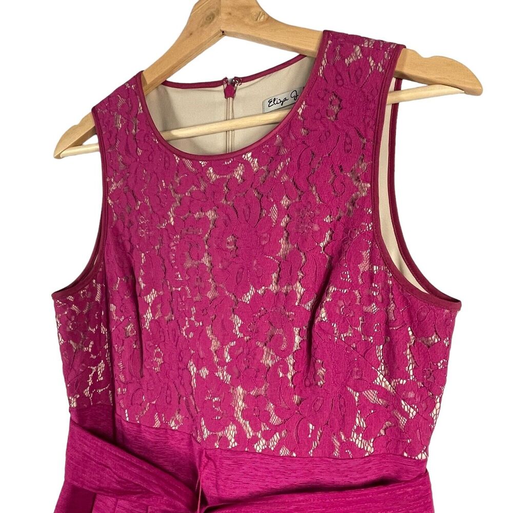 Eliza J Pink Fit & Flare Dress Lace Belted Bow Womens SIZE 2 Barbie Formal Knee - Picture 9 of 11